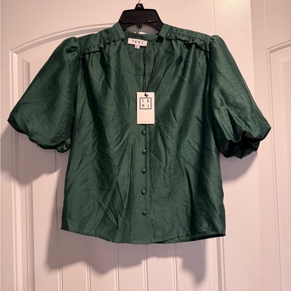 THML Emerald Puff-Sleeve Button-Front Top - Picture 7 of 9